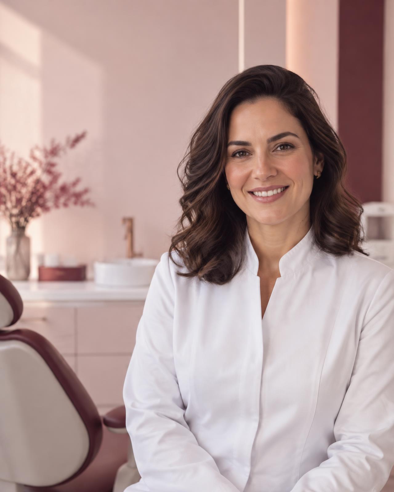 Imagem ilustrativa de uma cirurgiã-dentista fictícia em ambiente clínico